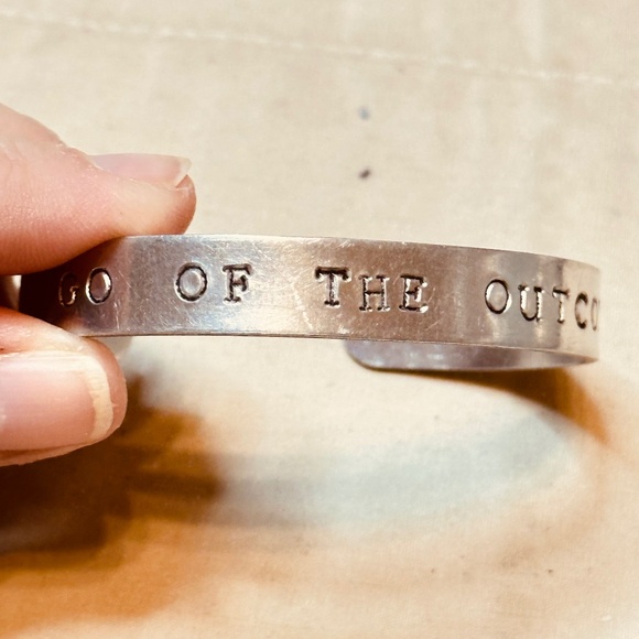 Silver Tone Cuff Bracelet Stamped Let Go Of The Outcome - Picture 4 of 10